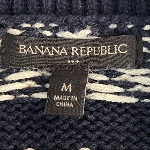 Banana Republic Mens Fair Isle Cardigan Sweater M Navy Preppy Academia Holiday - Picture 6 of 8